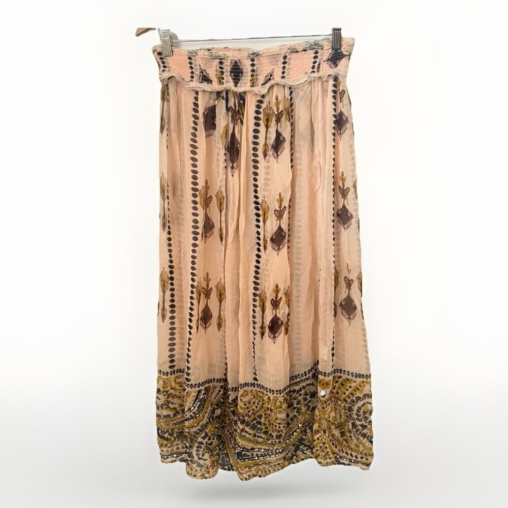 Soft Surroundings Gypsy Embroidered Boho Mirrored Sequin Western Sheer Skirt M